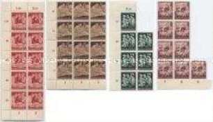 Kompletter Satz aus 4 Briefmarken mit Spenden zugunsten des Mütterhilfswerkes in Bogen-Fragmenten mit unterschiedlichen Stückzahlen an Marken
