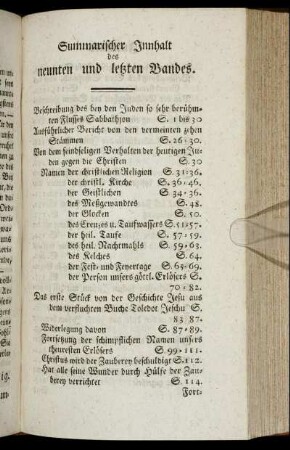 Summarischer Innhalt des neunten und letzten Bandes.
