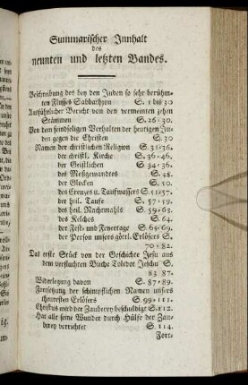 Summarischer Innhalt des neunten und letzten Bandes.