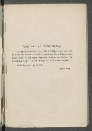 Begleitwort zur fünften Auflage.