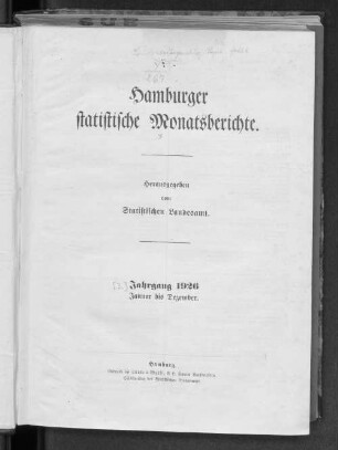 1926: Hamburger statistische Monatsberichte