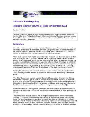 A plan for post-surge Iraq ; Strategic Insights by Abbas Kadhim