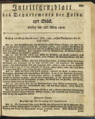 13tes Stück. Cassel den 28ten März 1808