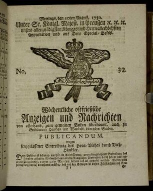 No. 32. Montags, den 10ten August, 1750.