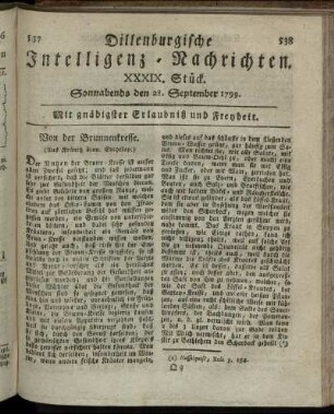 XXXIX. Stück. Sonnabends den 28. September 1799.