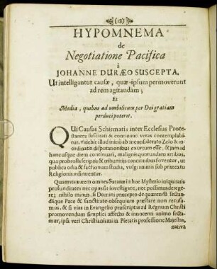 Hypomnema de Negotiatione Pacifica