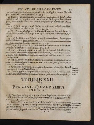 Titulus XXII. De Personis Cameralibvs In Genere.
