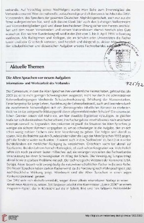 36: Die Alten Sprachen vor neuen Aufgaben : Informations- und Werbearbeit des Verbandes