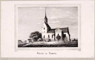 Die Kirche in Zscheila nordöstlich von Meißen von Süden, aus Sachsens Kirchen-Galerie von Hermann Schmidt, 1837, Bd. 1