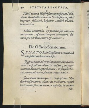 III. De Officio Senatorum.