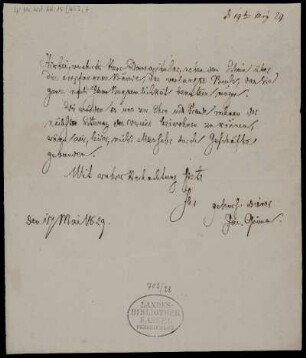 Brief von Jacob Grimm an Ignaz Theodor Liborius Meyer