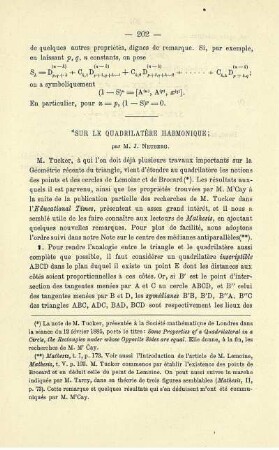 SUR LE QUADRILATÈRE HARMONIQUE.