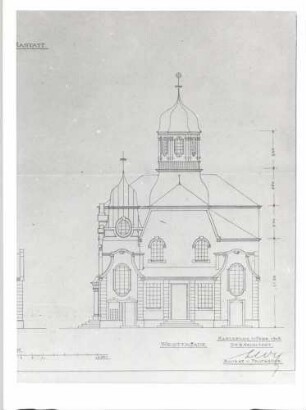 Rastatt, RA; Neue Synagoge, Ansicht von Westen (Bauplan von 1905)