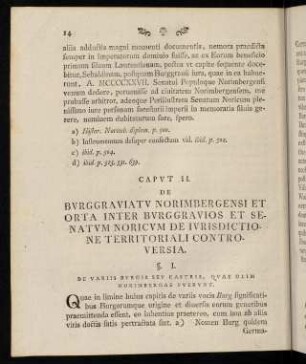 14-28, Caput II. De Burggraviatu Norimbergensi et Orta inter Burggravios et Senatum Norvicum de iurisdictione territoriali controversa.