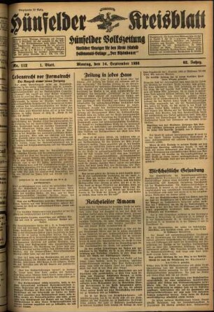 Erste Ausgabe vom Montag, den 14. September 1936.