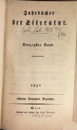 Jahrbücher der Literatur. 40. 1827