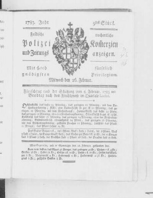 9tes Stück., Ausgabe vom 26. Februar 1783
