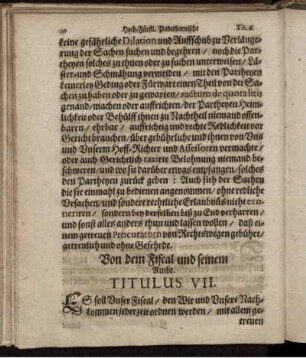 Von dem Fiscal und seinem Ambt. Titulus VII.