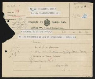 Brief von Paul Jonas an Gerhart Hauptmann