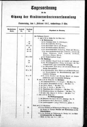 Anlage: Tagesordnung für die Sitzung, 27. Januar 1917