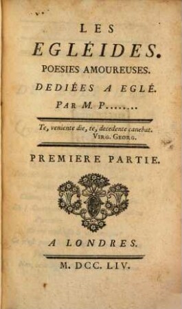 Les Egleides : Poesies amoureuses