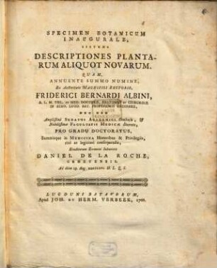 Specimen botan. inaug., sistens descriptiones plantarum aliquot novarum : cum 4 tab. aen.