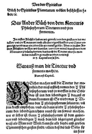 Das Ander Buch von dem Mercurio Philosophorum/ Tincturen/und jren fermenten.