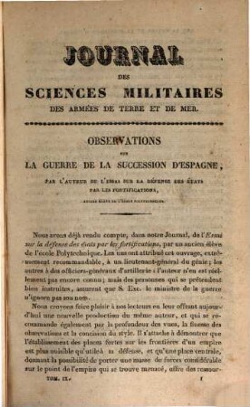 Journal des sciences militaires des armées de terre et de la mer. 9. 1827