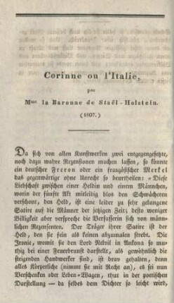 Corinne ou l'Italie, par Mme. la Baronne de Stael-Holstein