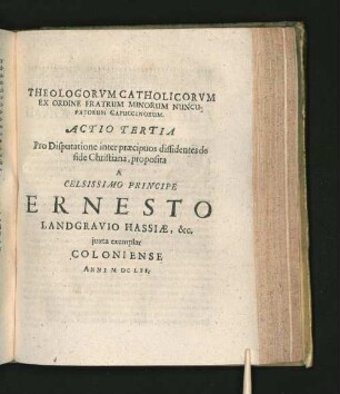 Theologorvm Catholicorvm ... Actio Tertia