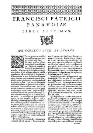 Liber Septimvs. De Coelesti Lvce, Et Lvmine