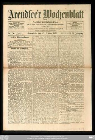 Arendsee'r Wochenblatt, Nr. 126. Sonnabend, den 23. Oktober 1920.