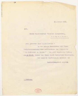 Brief an Heinrich Spangenberg : 30.01.1925