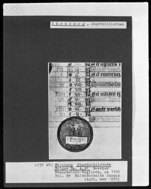 Breviar — Kalenderseite Januar mit Monatsbild, Folio 9verso