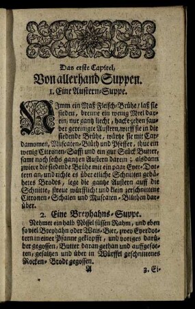 Das erste Capitel, Von allerhand Suppen.