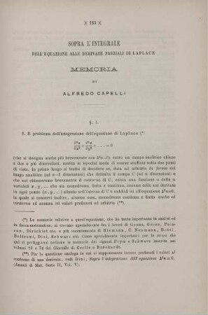 Sopra l'integrale dell'equazione alle derivate parziali di Laplace.