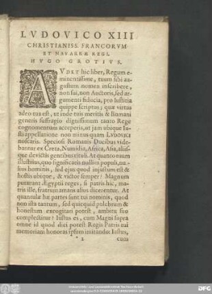 Ludovico XIII Christianiss. Francorum Et Navarrae Regi. Hugo Grotius.