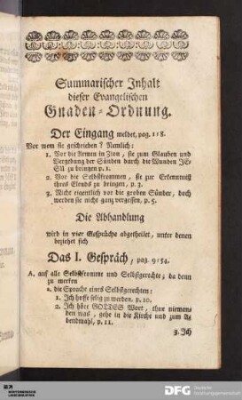 Summarischer Inhalt dieser Evangelischen Gnaden-Ordnung.