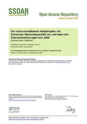 Die instrumentalisierte Katastrophe: die Schweizer Wasserbaupolitik vor und nach den Überschwemmungen von 1868