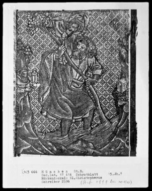 Zwei Schrotblätter (als Makulatur?) — Heiliger Christophorus