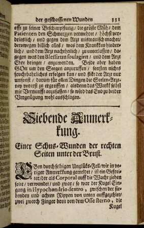 Siebende Anmerkkung. Einer Schus-Wunden der rechten Seiten unter der Brust.