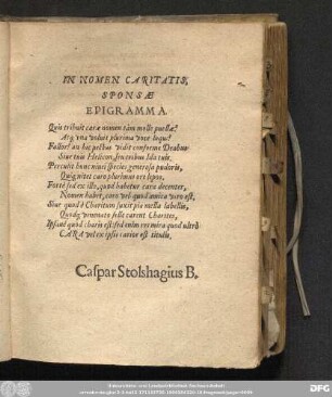 In Nomen Caritatis Sponsae Epigramma