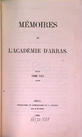 Mémoires de l'Académie d'Arras. 30. 1858