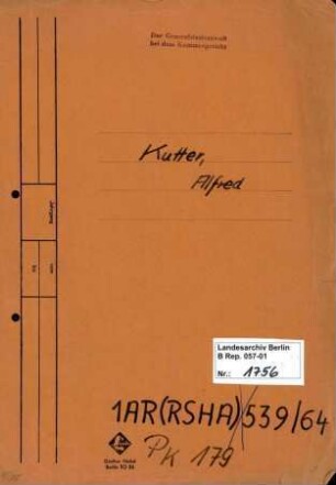 Personenheft Alfred Kutter (*27.07.1906), SS-Sturmbannführer