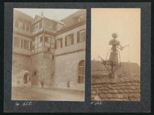 665-666, 665: Bibliothek-Eingang mit Treppenturm. 666: Glockenweiblein auf demselben.