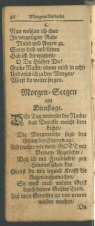 Morgen-Seegen am Dienstage
