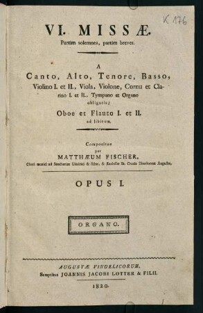 1-36, VI. Missae. Opus I. Organo.