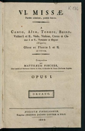 1-36, VI. Missae. Opus I. Organo.