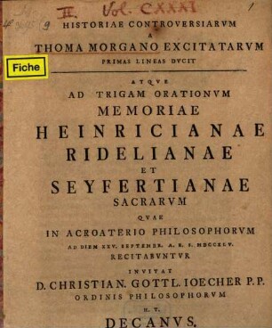 Historiae controversiarum a Thoma Morgano excitatarum primas lineas