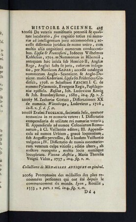 423-426, Collections de Médailles Antiques en général
